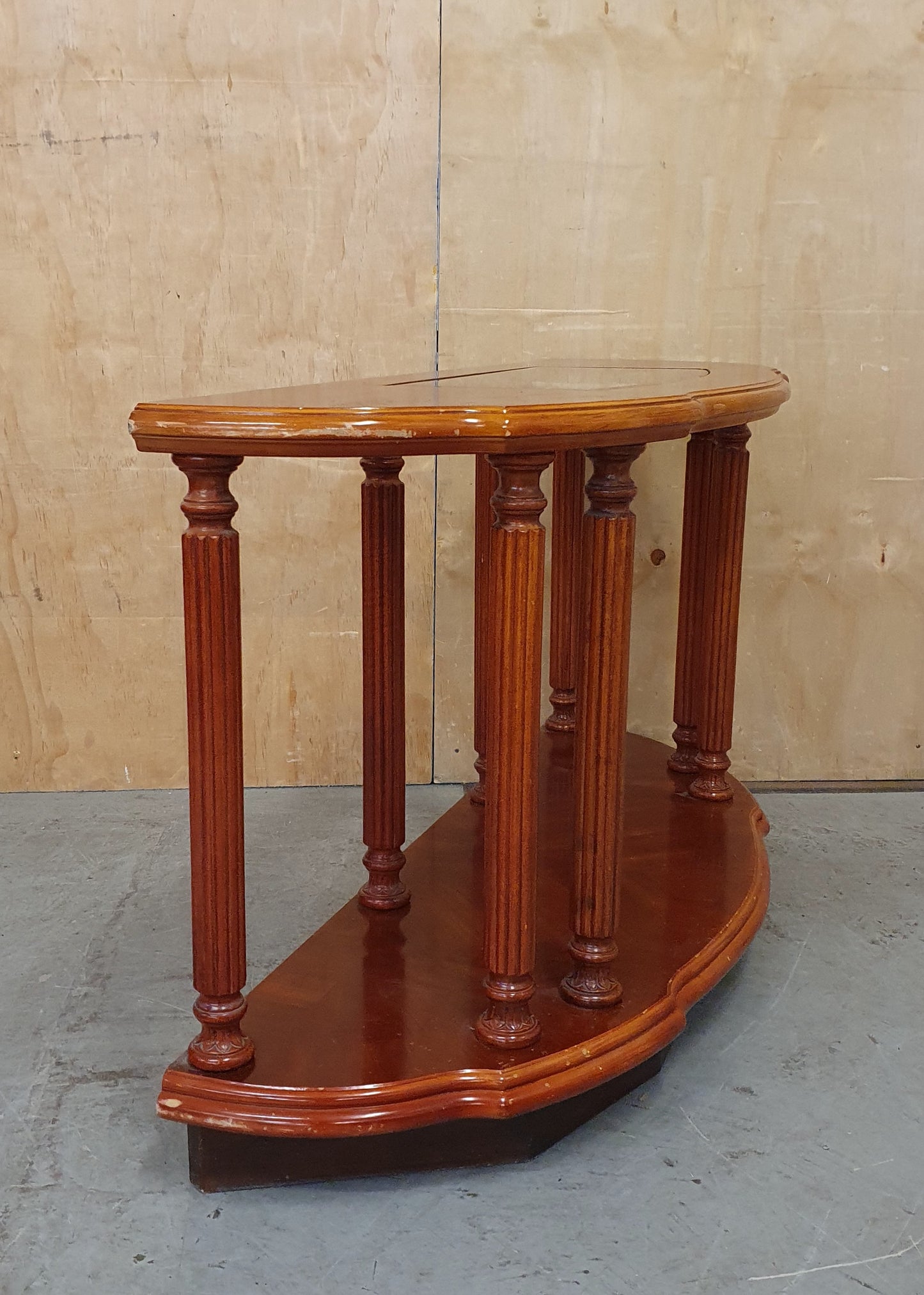 2 Tier Half Moon Varnished Wood Sideboard with Central Glass Top - EL104919