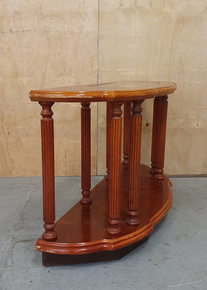 2 Tier Half Moon Varnished Wood Sideboard with Central Glass Top - EL104919