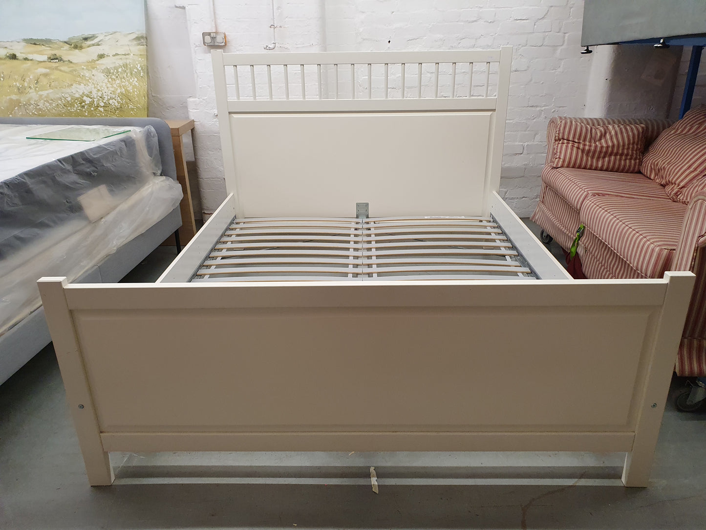 IKEA King Size White Wooden Bedframe with Slatted Base - 102441