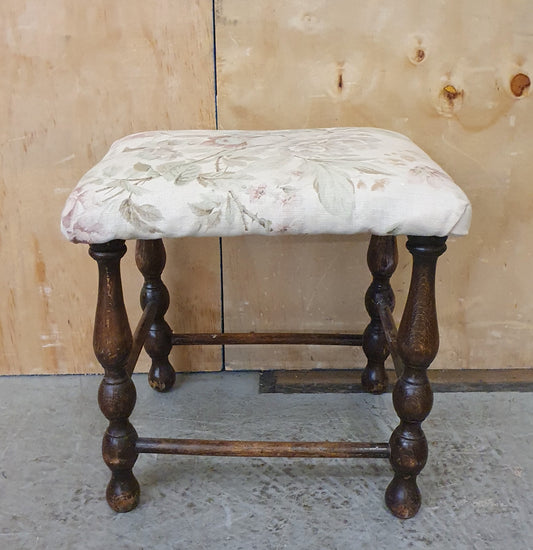 Small Mahogany Frame Foot Stool with Floral Fabric Seat Cover - EL104483
