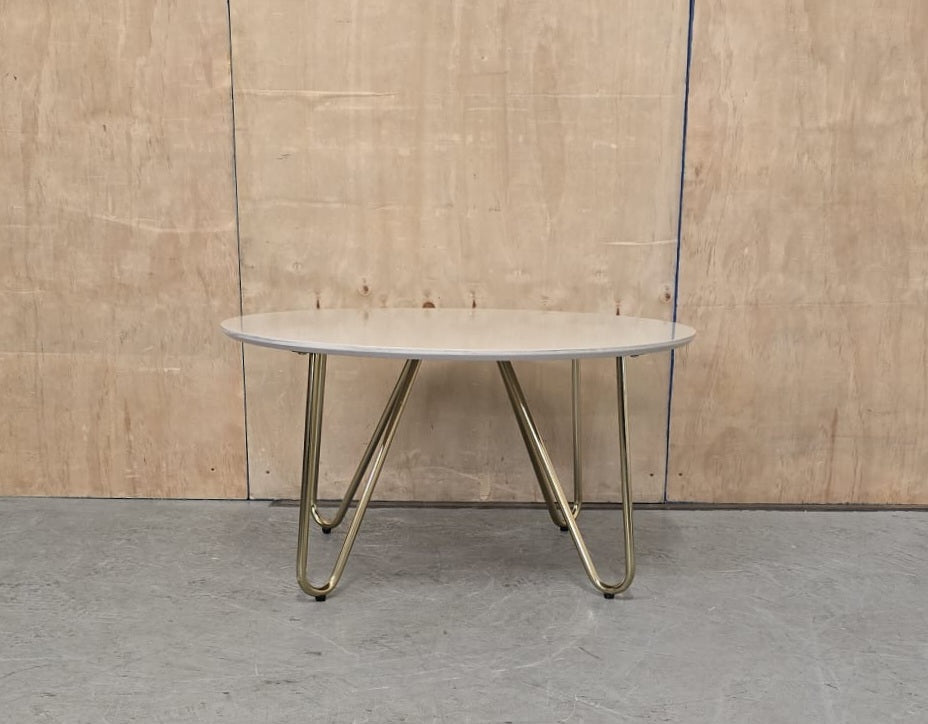 Cream Round Top Coffee Table with Gold Legs - EL104753