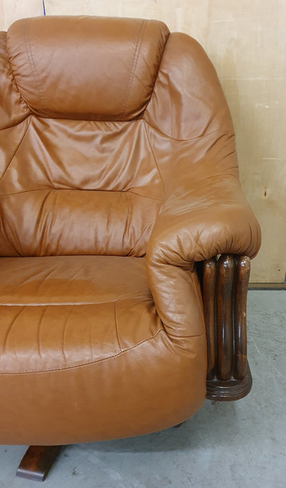 Single Brown Leather Rotating Armchair with Studded Side Detailing - 104610