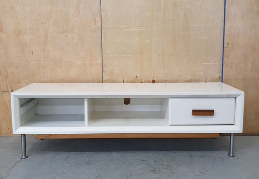 Low White Wooden TV Stand with Drawer - 210824-02