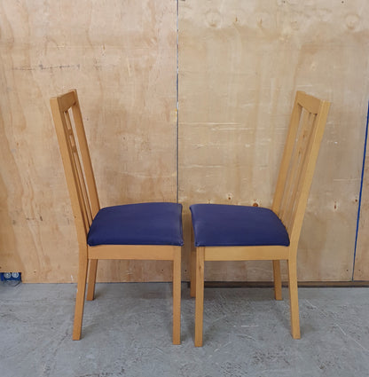 2 Matching Wood Dining Chairs with Blue Fabric Covered Seats - EL104557 / EL104558
