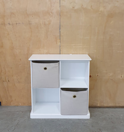 Small 4 Cubby Hole Shelving Unit with 2 Canvas Storage Boxes - EL104591
