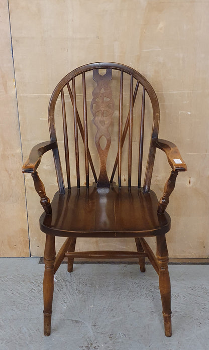 Mahogany Spindle Decorative Back Single Dining Chair with Arms - BB250324-13