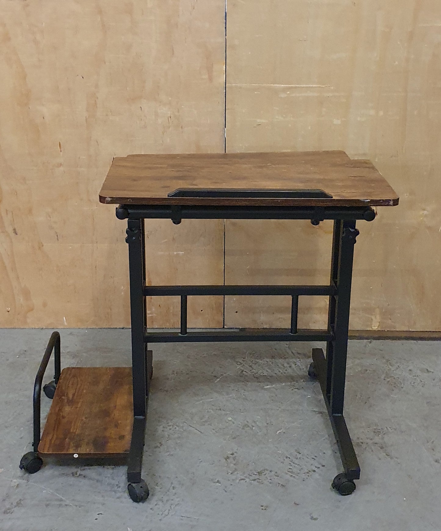 2 Tier Height Adjustable Small Wood Desk with Black Metal Frame - 104884