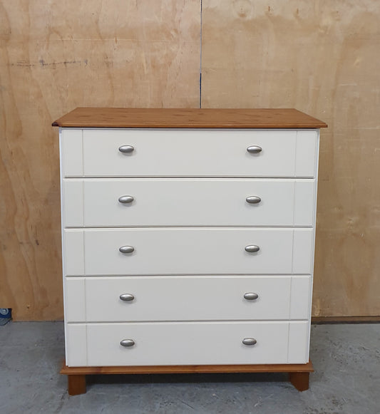5 Drawer Cream Chest of Drawers with Pine Top and Base - 104850