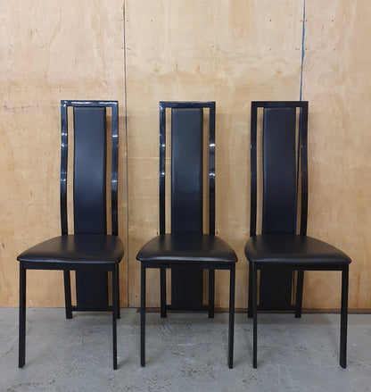 3 Matching Black High Back Faux Leather Dining Chairs - 104433 / 104434 / 104435