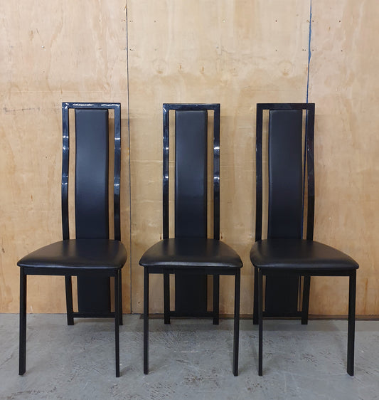 3 Matching Black High Back Faux Leather Dining Chairs - 104433 / 104434 / 104435