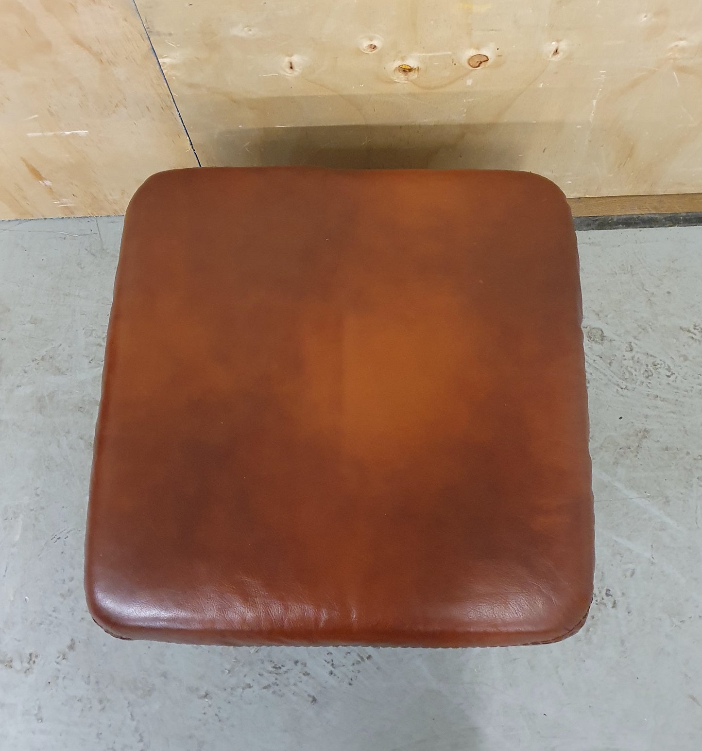 Brown Leather Footstool with Decorative Wooden Frame - 103097