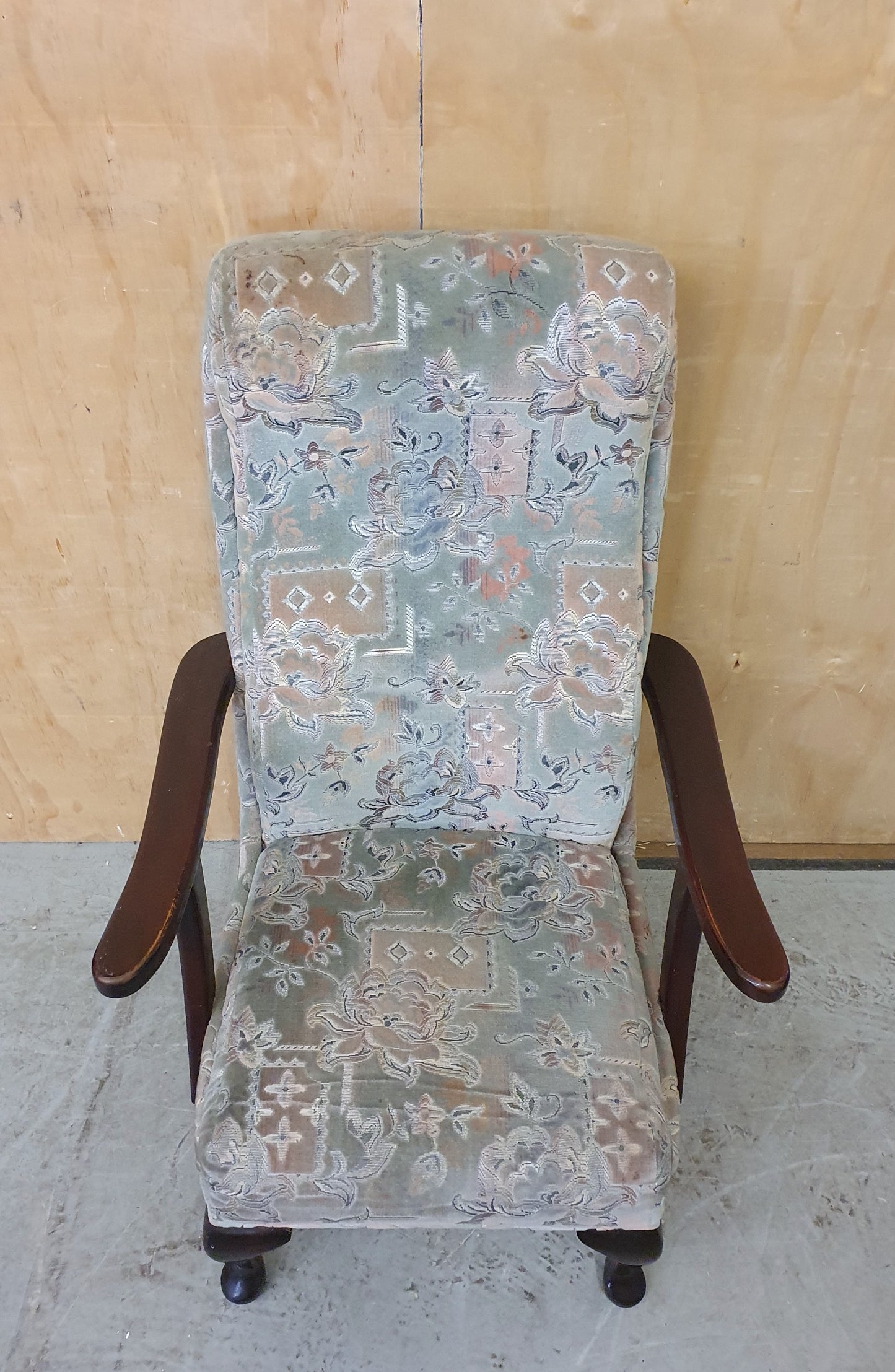 Vintage Highback Velvet Armchair with Cabriole Front Feet - EL104248