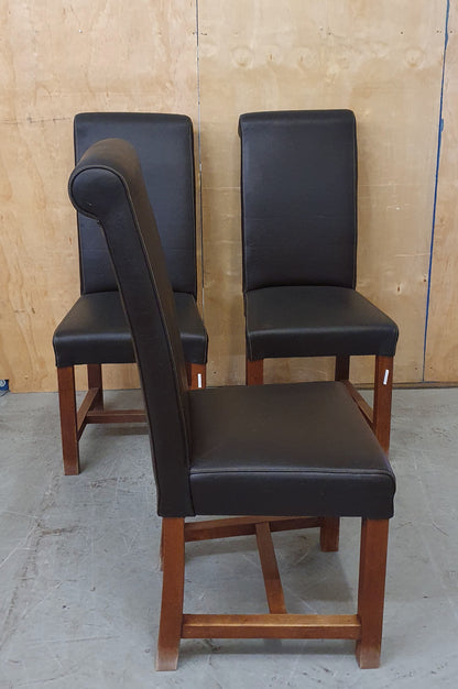 3 Matching Dark Brown Faux Leather High Back Dining Chairs - EL104394 / EL104395 / EL104396