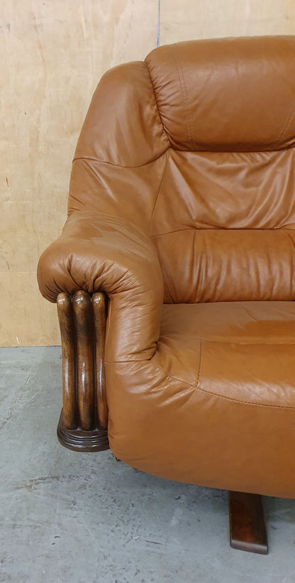 Single Brown Leather Rotating Armchair with Studded Side Detailing - 104610