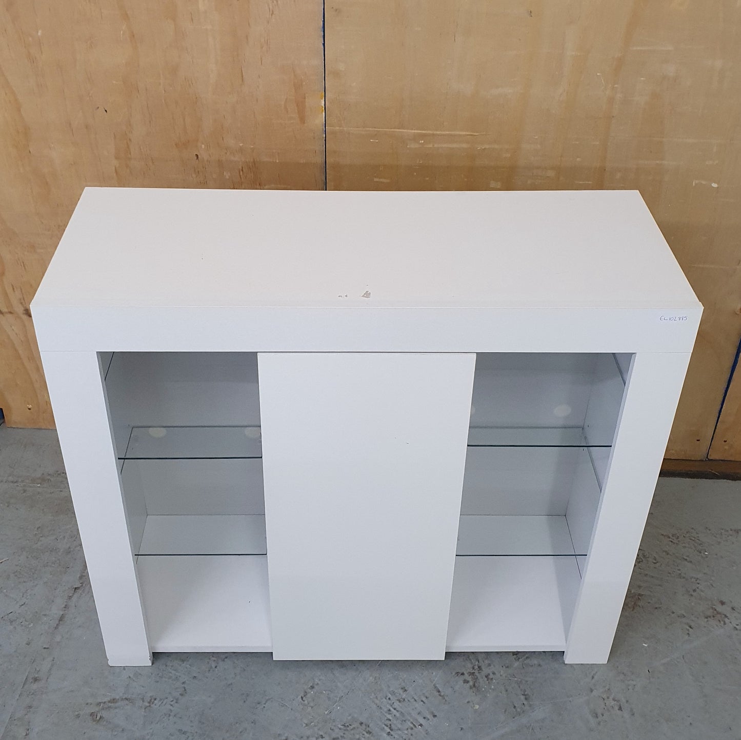 White Wooden Cabinet with 2 Tempered Glass Shelves on Left and Right Side - EL102885