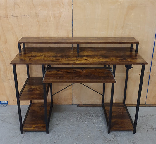 2 Tier Large Wood Desk with Shelving on Both Sides - 104878