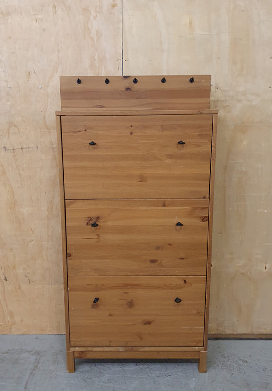 3 Drawer Tall Wooden Shoe Storage Unit with Top Hooks for Hanging Keys - EL102930