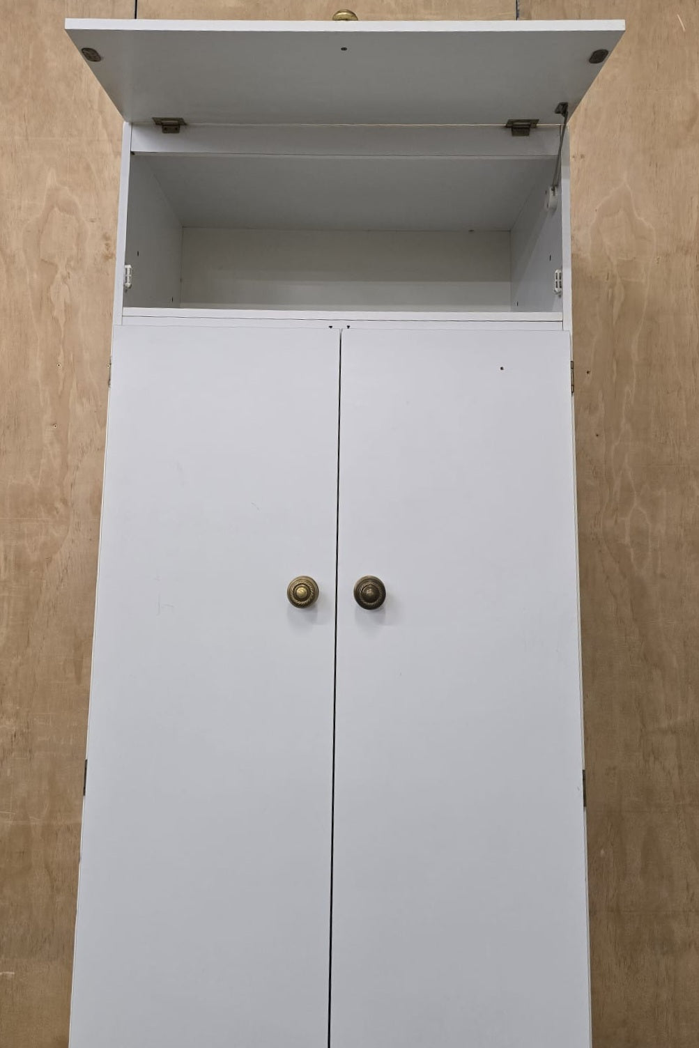 2 Door White Wood Wardrobe with Top Open Section - 110925-01