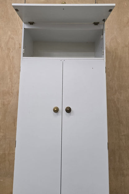 2 Door White Wood Wardrobe with Top Open Section - 110925-01