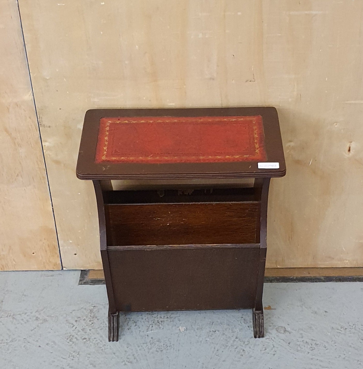 Mahogany Vintage Magazine Rack with Red Leather Top - EL101982