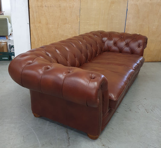 Brown Faux Leather Deep Buttoned Chesterfield 3 Seater Sofa - 104819