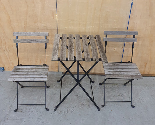 2 Foldable Wood Slatted Garden Chairs and Matching Table - 290126-01