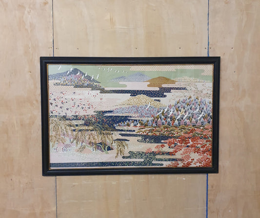 Large Japanese Inspired Print in Black Wood Frame - EL104246
