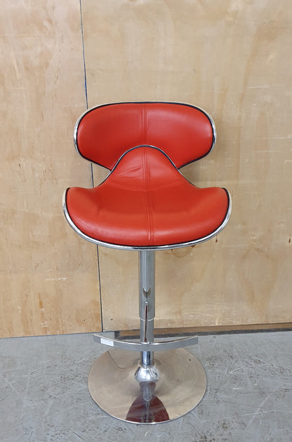 Single Red Leather Height Adjustable Bar Stool with Chrome Frame - 104164