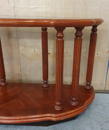 2 Tier Half Moon Varnished Wood Sideboard with Central Glass Top - EL104919