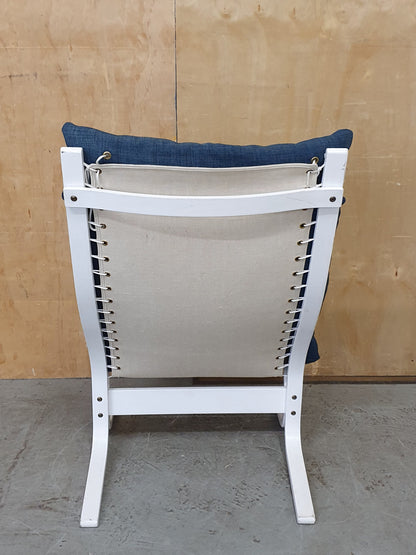 White Wood Easy Chair with Removable Seat Cushion and Head Rest - 100232