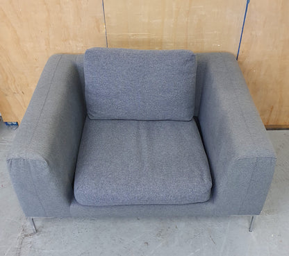 Grey Love Seat / Large Armchair with Chrome Feet - 104573