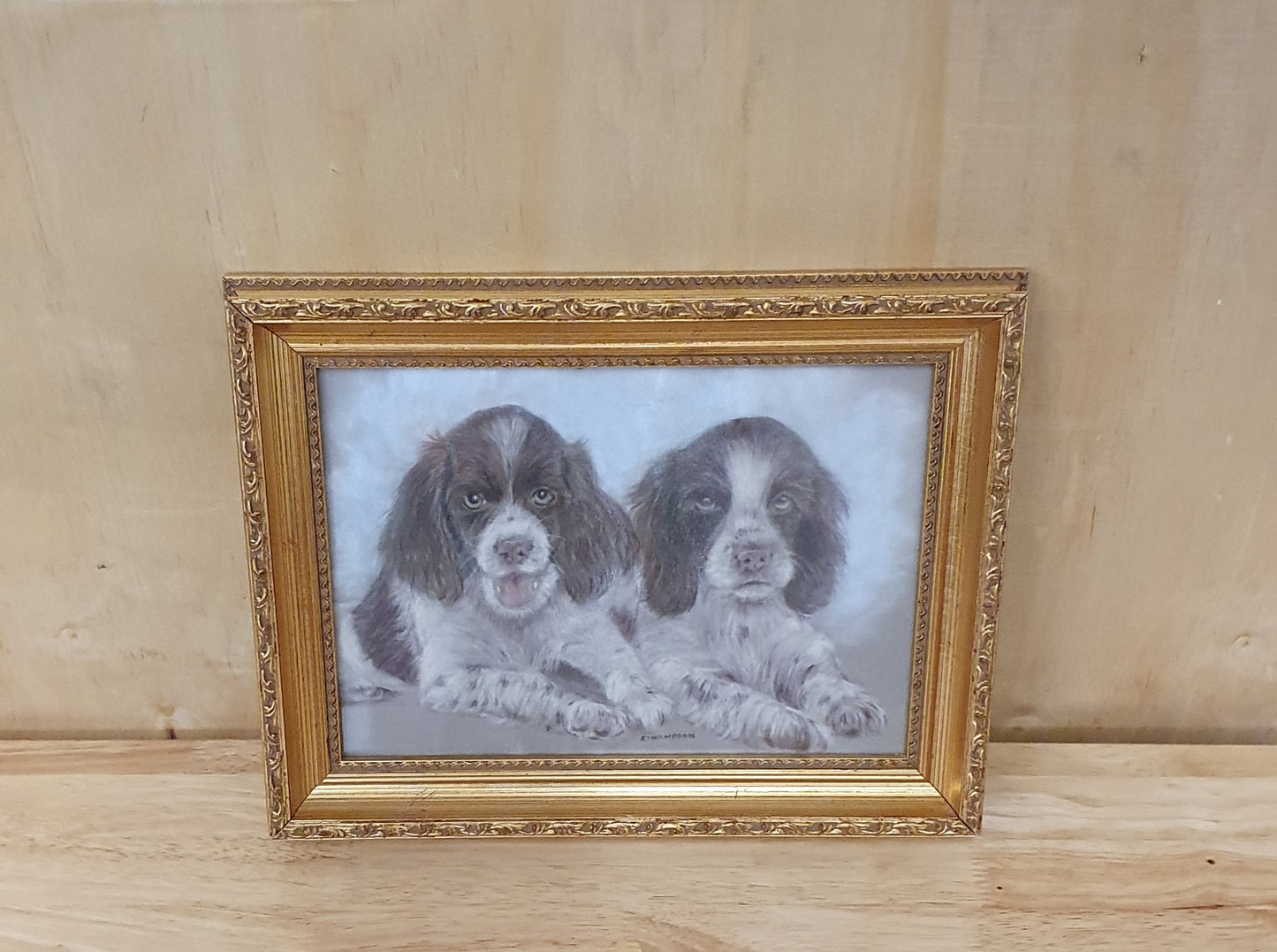 Two Spaniels Drawing in Guilded Frame - 291223-05