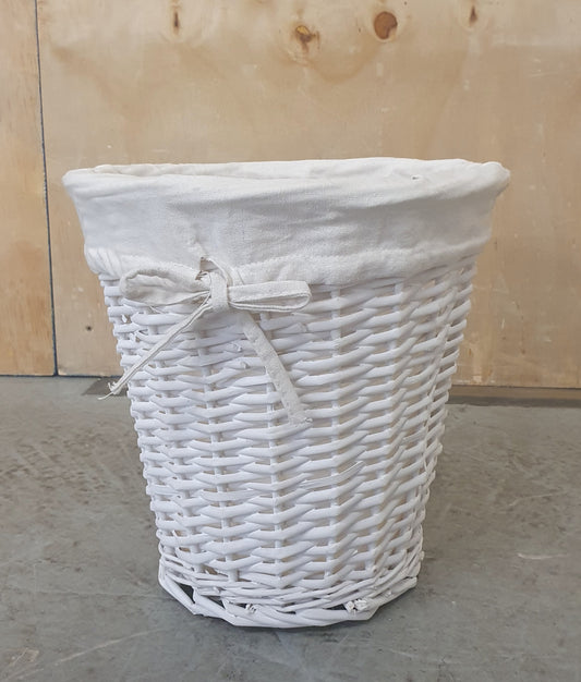 Small White Wicker Waste Basket with Removable Canvas Lining - EL104468