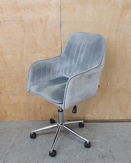 Grey Velvet Modern Height Adjustable Office Chair on Castor Wheels - EL104439
