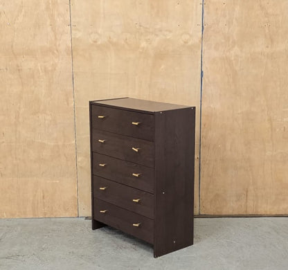 Dark Wood 5 Drawer Chest of Drawers with Gold Handles - 100925-01