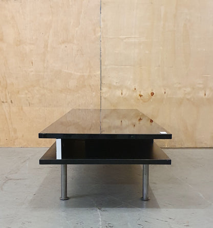 Black Low Glass Coffee table with Two Sections and Chrome Feet - EL103952