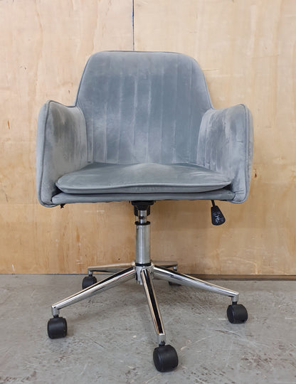 Grey Velvet Modern Height Adjustable Office Chair on Castor Wheels - EL104439