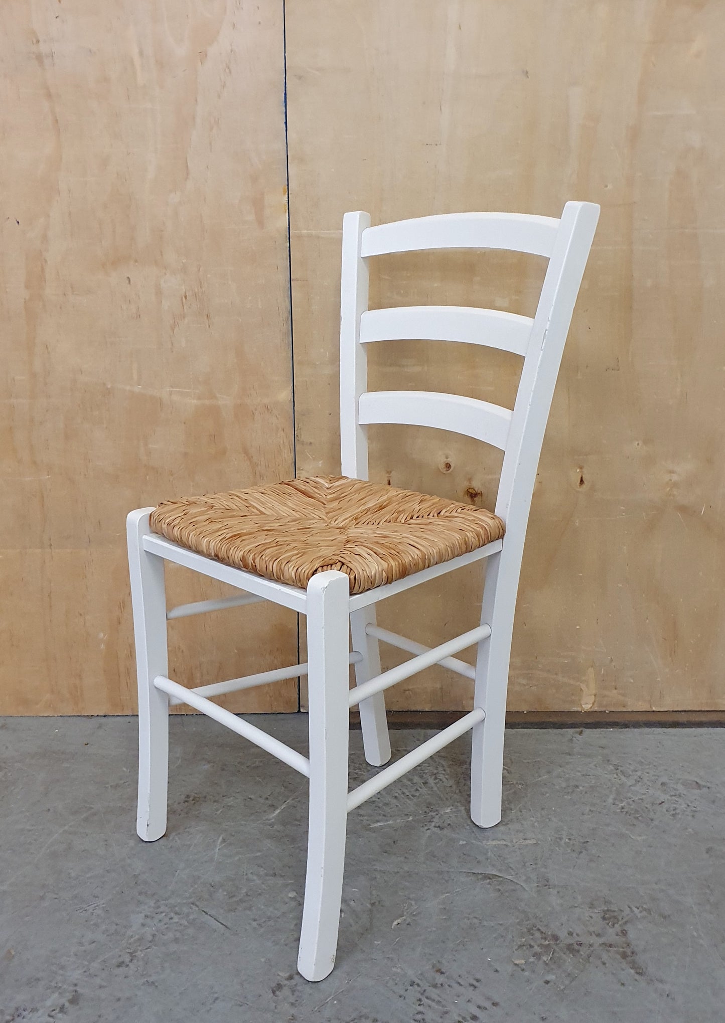 Single White Wood Chair with Straw Seat - EL104928