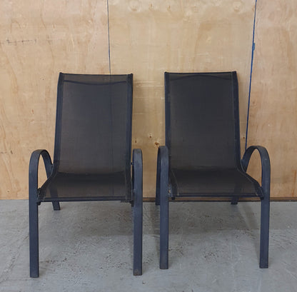 2 Matching Dark Grey Mesh Stackable Garden Chairs with Metal Frame - EL104446 / EL104447