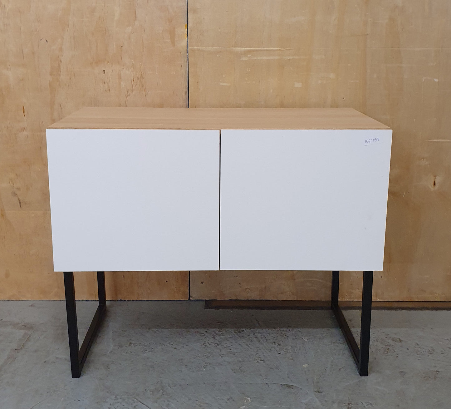 White Wooden 2 Door Cabinet with Black Metal Legs - 102958