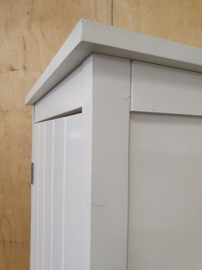 Tall White Wood Cabinet with 2 Doors and 1 Central Drawer - 270925-01
